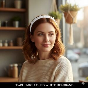 Pearl Embellished White Headband